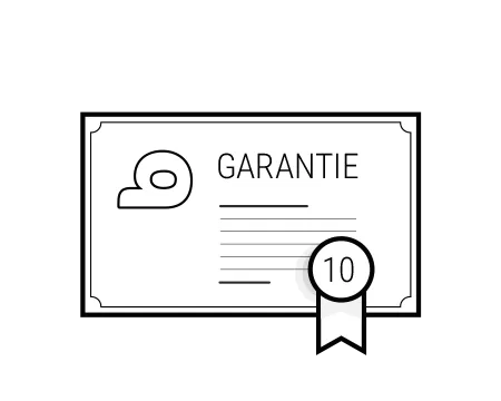 Illustration: Ein skizziertes Zertifikat mit dem Text „Garantie 10“.	