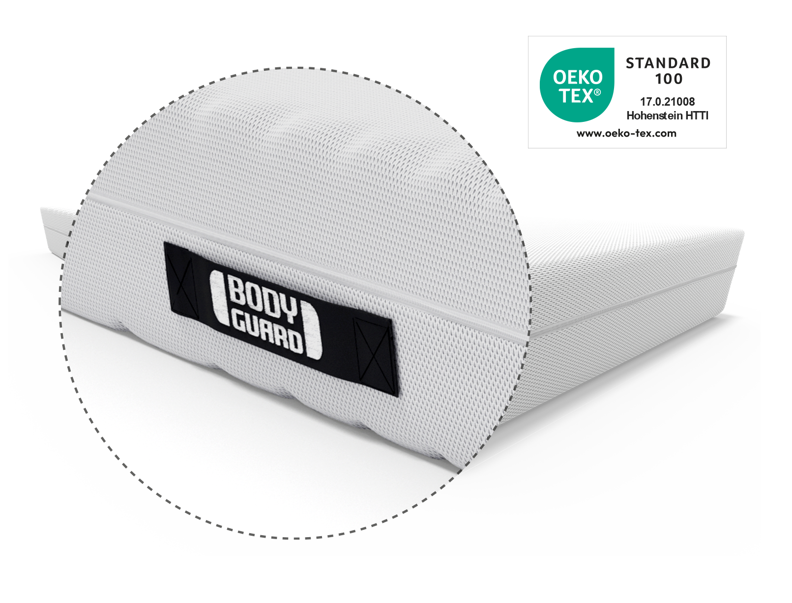BODYGUARD® anti-cartel mattress Soft: Zoom to grip. Oeko-Tex® seal.