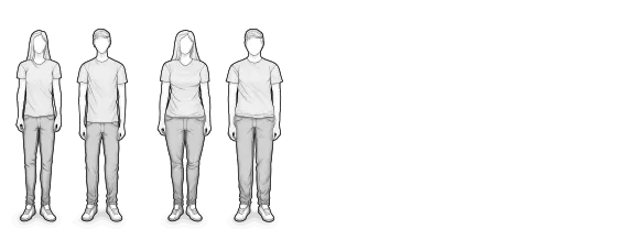 Illustration: Vier Personen von schmaler und kleiner Statur.