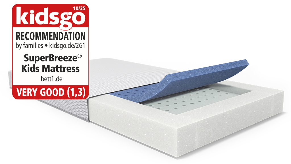 Children's mattress with view of the foam core with removable lying surface