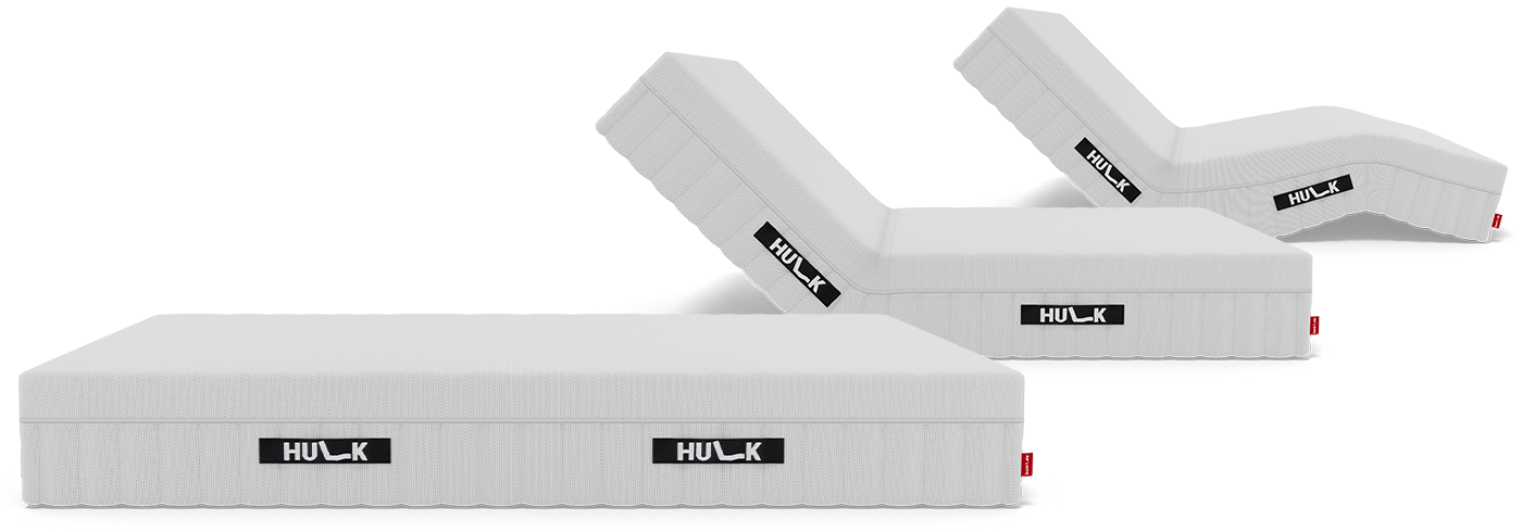 The HULK Mattress is available in three versions: flat, with a raised headboard, and with raised head and footboards