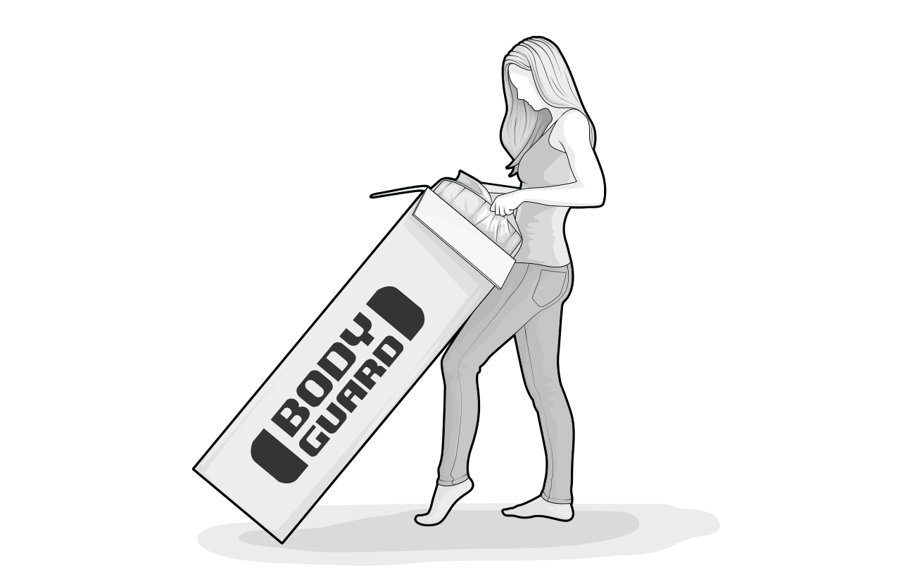 Illustration: A person pulls a rolled mattress out of a box