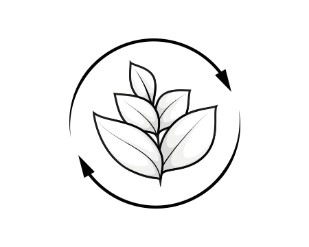  Illustration: a plant seedling with five leaves, around which two arrows form a circle.