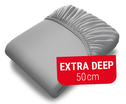  The BODYGUARD® fitted sheet pulled up extra high on the BODYGUARD® Boxspring mattress.Text: Height 50cm	