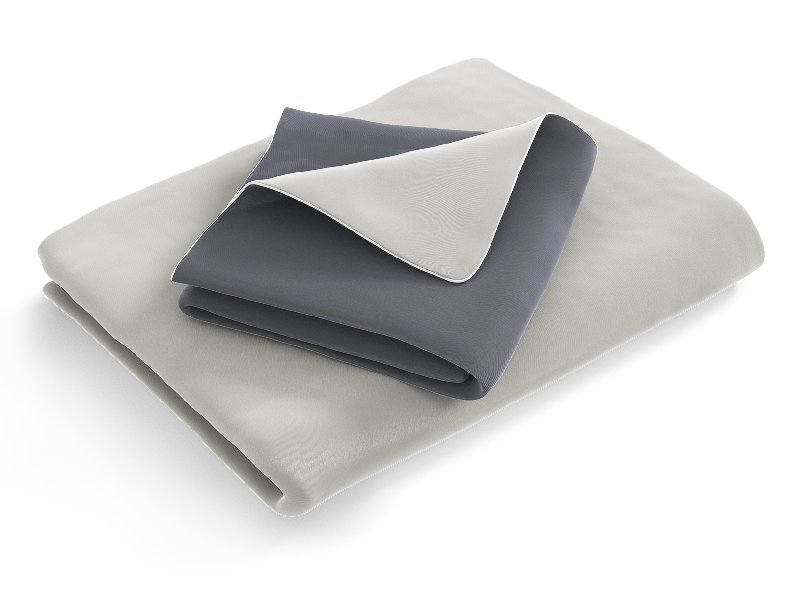 The folded SOFT BREEZE® Satin Bed Linen: the duvet cover is folded with the silver side facing outwards, the pillowcase with the anthracite-coloured side	