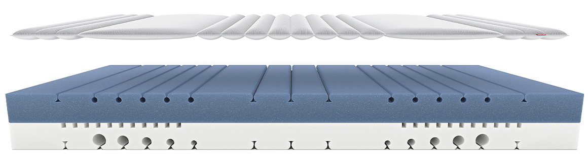 The BODYGUARD topper floats above the foam core of the BODYGUARD mattress.