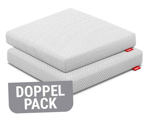 Zwei BODYGUARD®Sitzkissen aufeinanderliegend. Text: Doppelpack