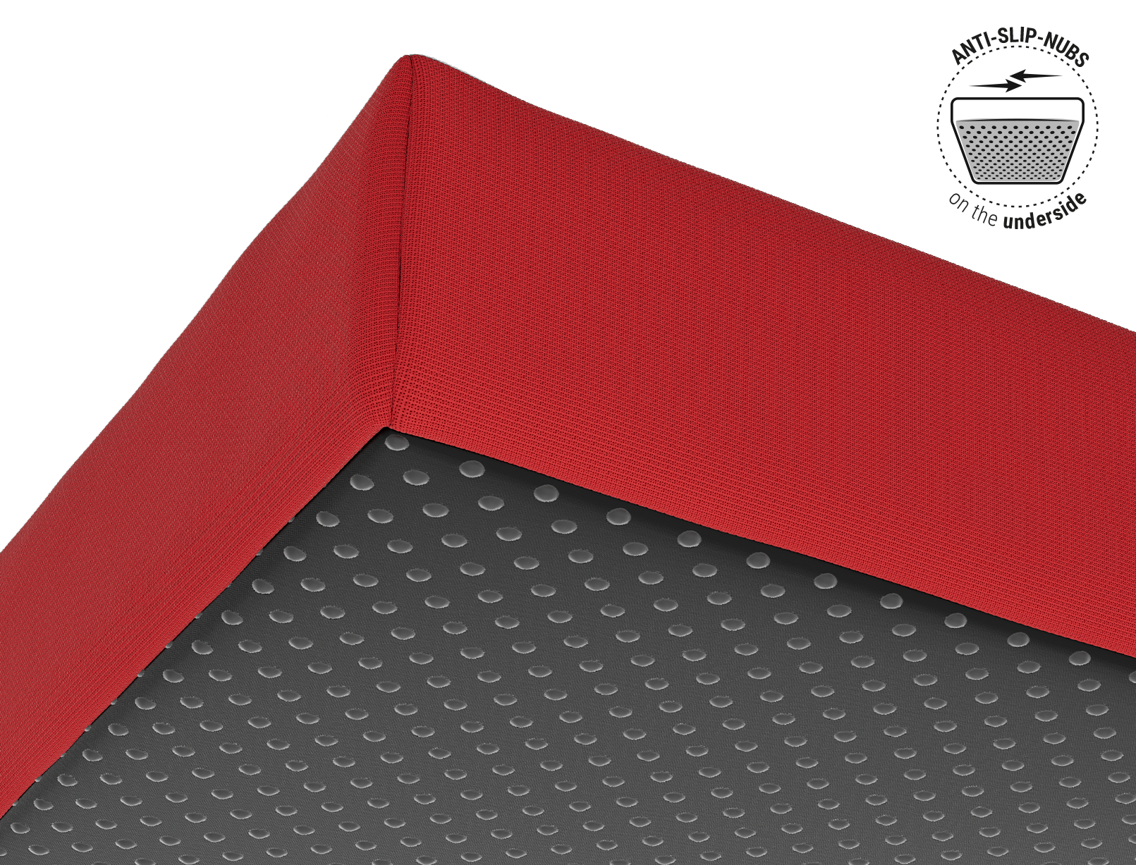 Zoom in on the anti-slip nubs on the underside of the RAINGUARD Seat Cushion. Text: Anti-slip nubs on the underside