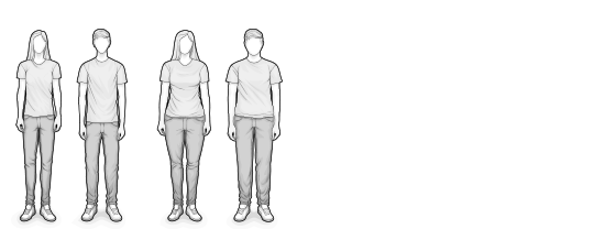 Illustration: Four people of slender and small stature.	