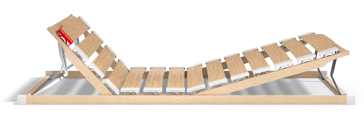 The height-adjustable BODYGUARD Slatted Frame with raised head and foot sections.