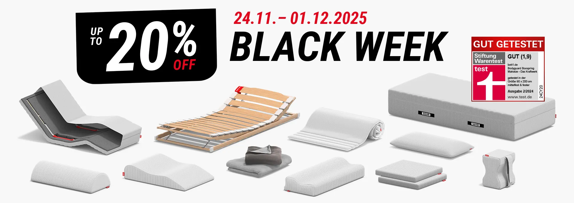 Compilation of products during Black Week from November 24 to December 1, 2025, with accompanying text: up to 20% off