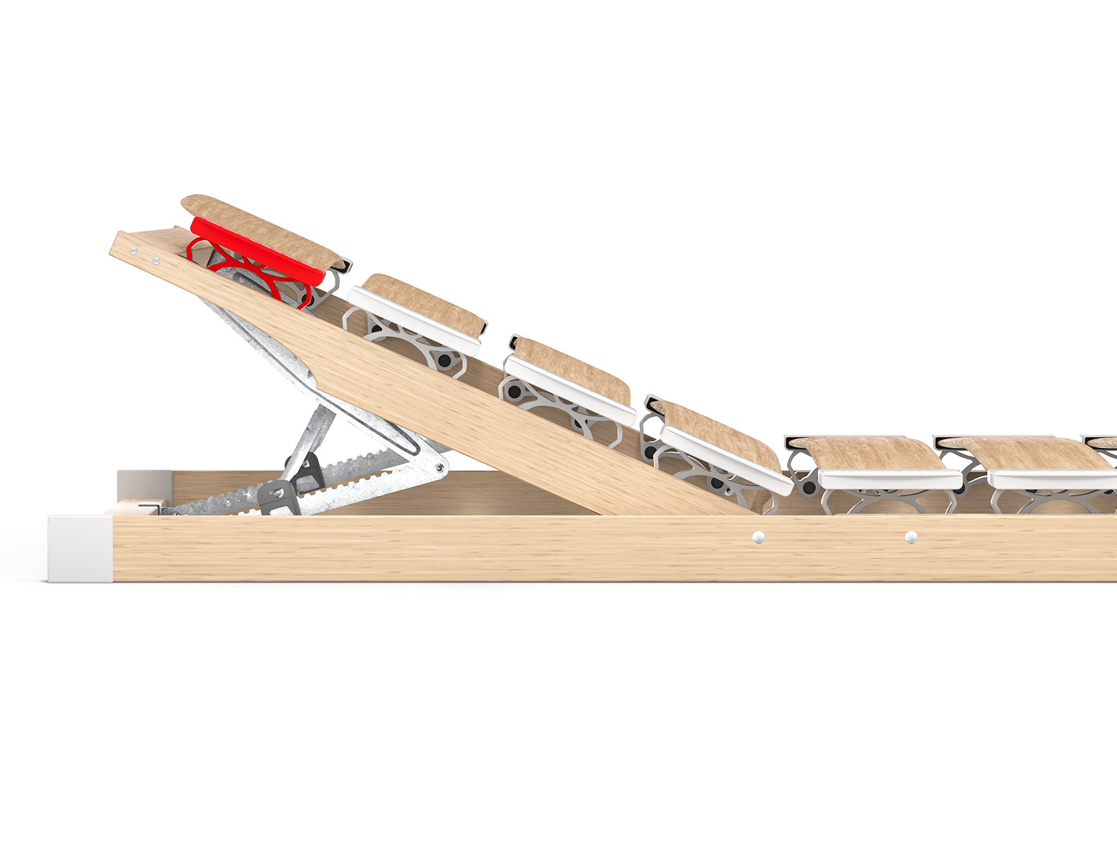 Side view of the raised head section of the BODYGUARD® slatted frame.	