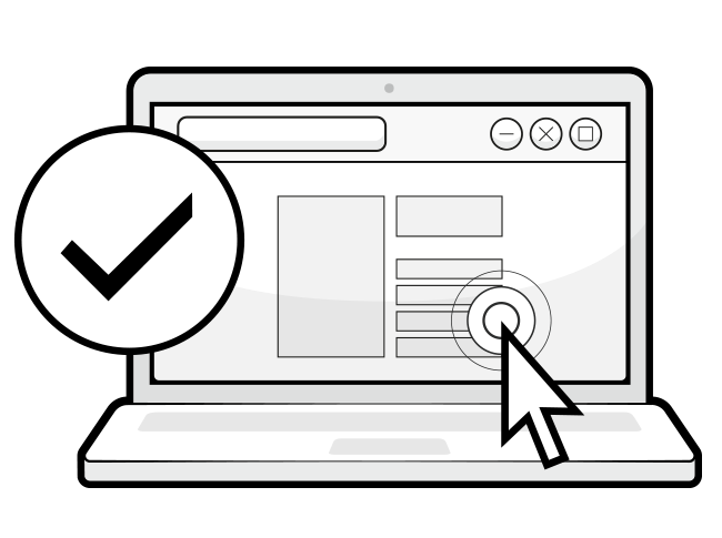 Illustration: Ein Browserfenster, auf das ein Mauspfeil zeigt, davor ein Kreis in dem steht: 10 Jahre	