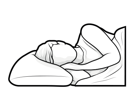  Illustration: A person is lying on their side with their head on a pillow.