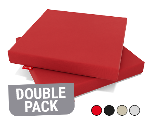 Two RAINGUARD Seat Cushions lying on top of each other. Water droplets beading on the top surface. Text: Water-repellent