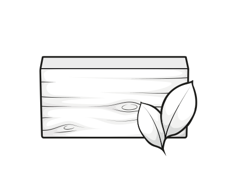  Illustration: A piece of wood with two leaves in front of it.