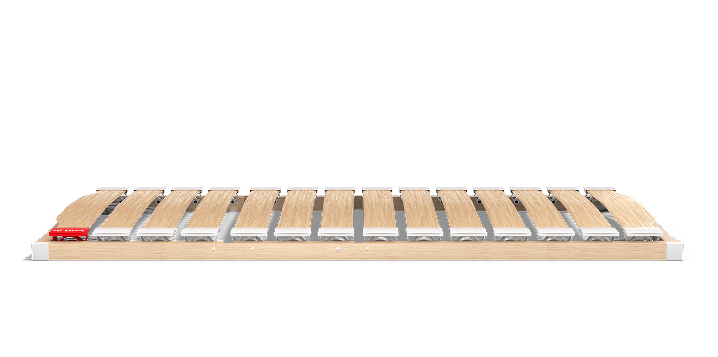 Side view of the BODYGUARD® slatted frame lying straight on the floor.