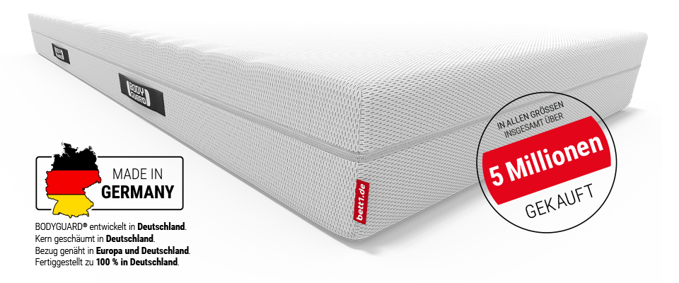 BODYGUARD® Anti-Kartell-Matratze. Text: in allen Größen insgesamt über 5 Mio. gekauft.