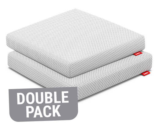 Two BODYGUARD® seat cushions lying on top of each other. Text: Double pack