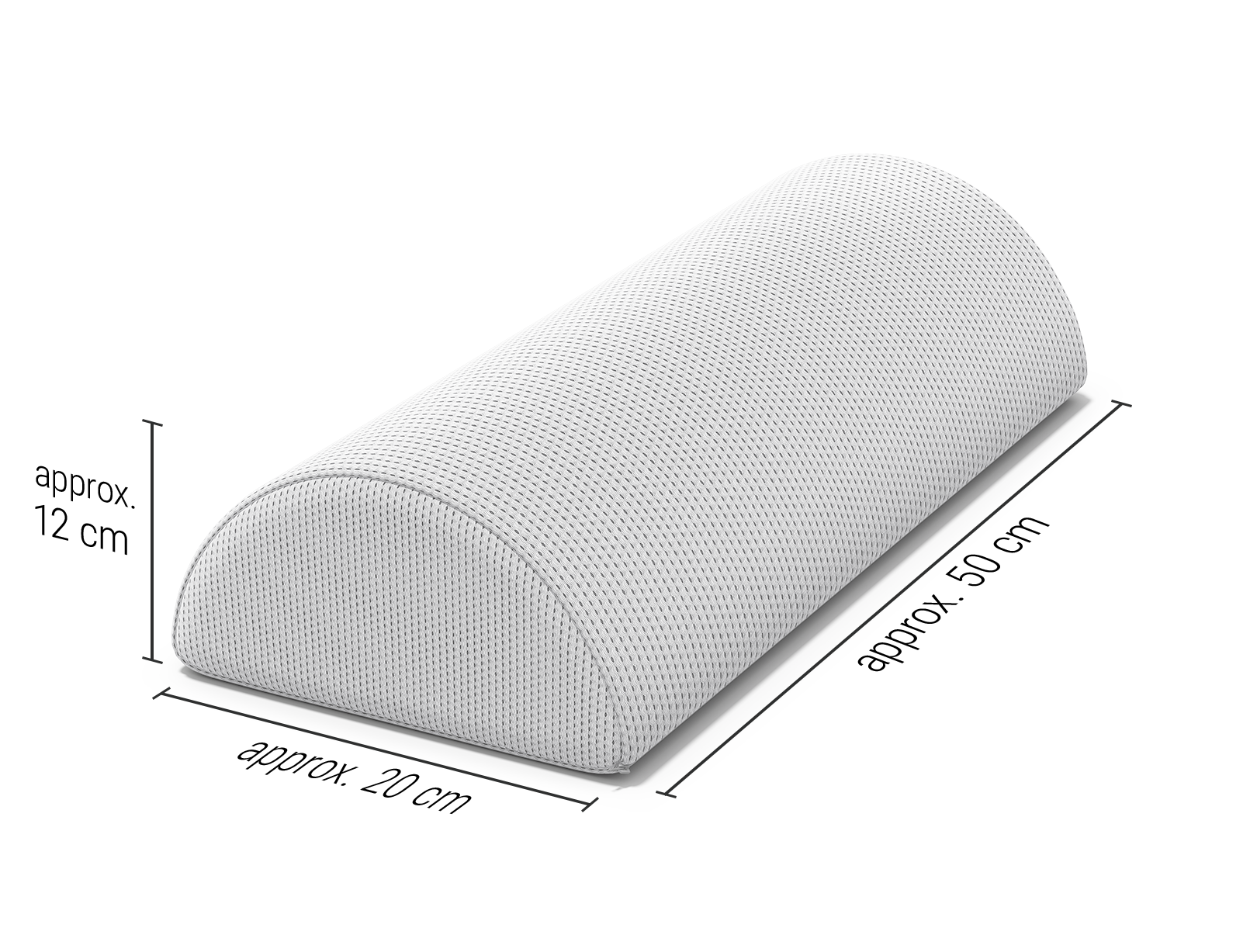 BODYGUARD® Bolster, the dimensions of which are marked on the sides: 50 x 20 x 12 cm (L x W x H)	
