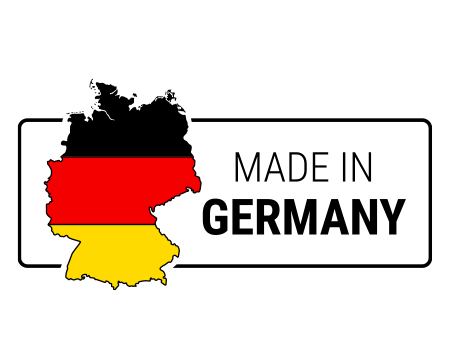  Illustration: A map of Germany in black, red and gold with the text "Made in Germany".