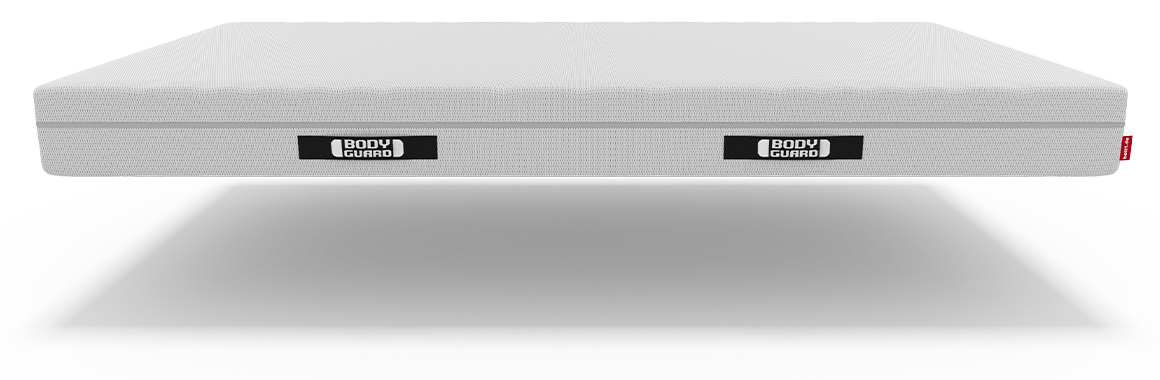 The BODYGUARD Mattress shown from the side. The two handles are labeled BODYGUARD.