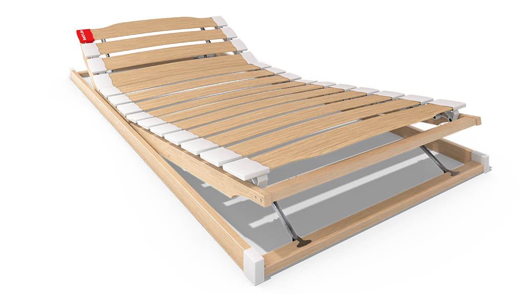 Slatted frame with raised head and foot sections