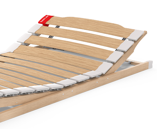 The BODYGUARD® slatted frame with raised head and foot sections: next to it an illustration of the raised slatted frame with the text: height-adjustable	
