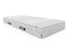 The topper lies on the BODYGUARD® mattress and is attached to it with the retaining straps.	