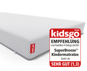 Die SuperBreeze Kindermatratze. Siegel: kidsgo