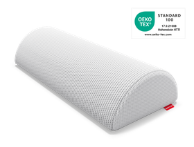 Das BODYGUARD® Knie- und Nackenrolle. Daneben das Oeko-Tex® Standard 100 Siegel.