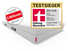 BODYGUARD Anti-Kartell-Matratze. Stiftung Warentest Siegel. Text: in allen Größen insgesamt über 5 Mio. gekauft.