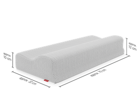 BODYGUARD Ergonomic Pillow, the dimensions of which are marked on the sides: 70 x 32 x 10–12 cm (L x W x H)	