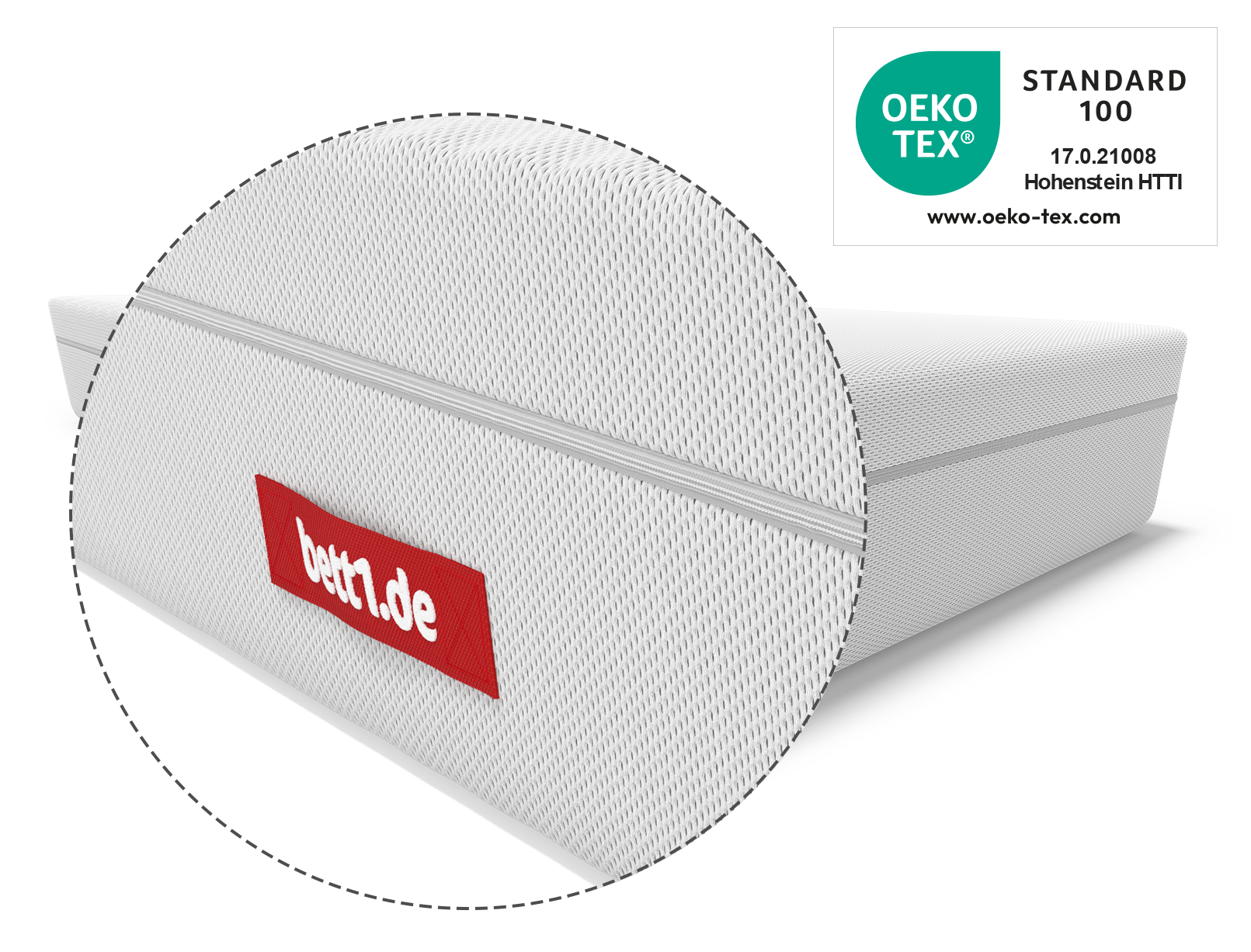 BODYGUARD® Boxspring Mattress Soft: Zoom to grip. Oeko-Tex® seal.	