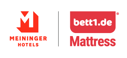 Zwei Logos nebeneinander: MEININGER Hotels und bett1.de