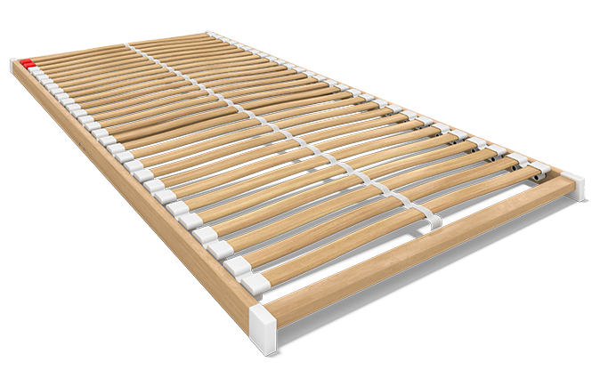 Image: Side view of the BODYGUARD® Slatted Frame Basic, a round cut-out shows the spring caps enlarged. 