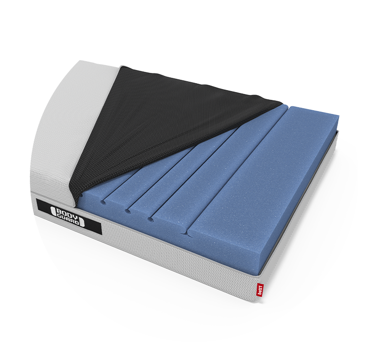 A BODYGUARD mattress with an open mattress cover.