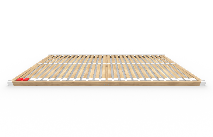The BODYGUARD® Slatted Frame Basic from the side. Four illustrated plant seedlings next to each other, getting bigger and bigger. Two arrows form a circle around the largest one.	