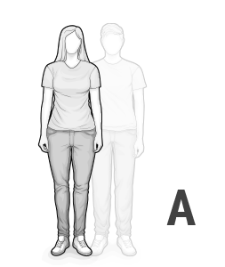 Illustration: Next to the letter "A" are two people with an hourglass-shaped stature. In the foreground is a female figure, behind her, somewhat transparently, is a male figure.
