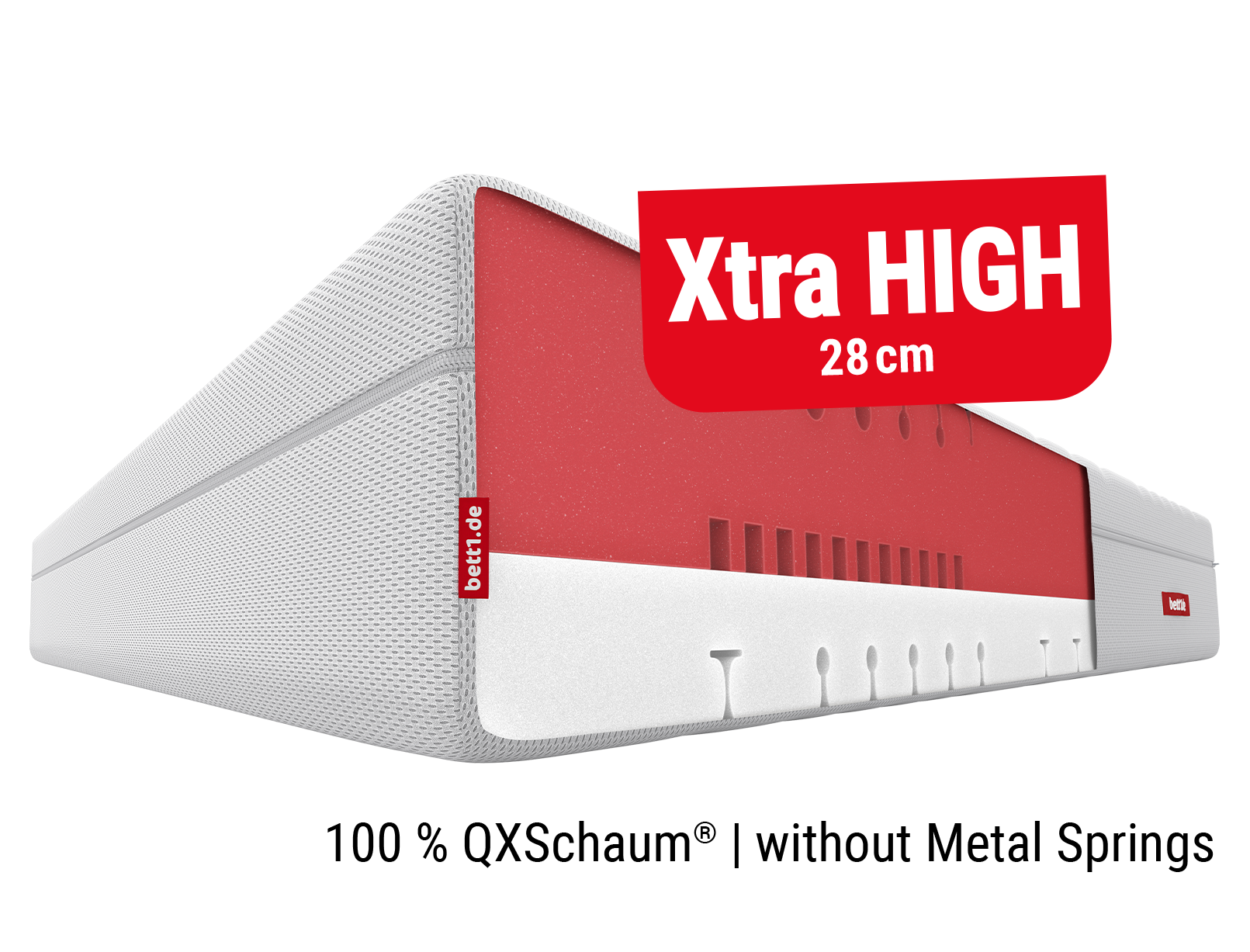 BODYGUARD Boxspring Mattress Soft. Text: Xtra high 28 cm, 100 % QXSchaum, without metal springs.