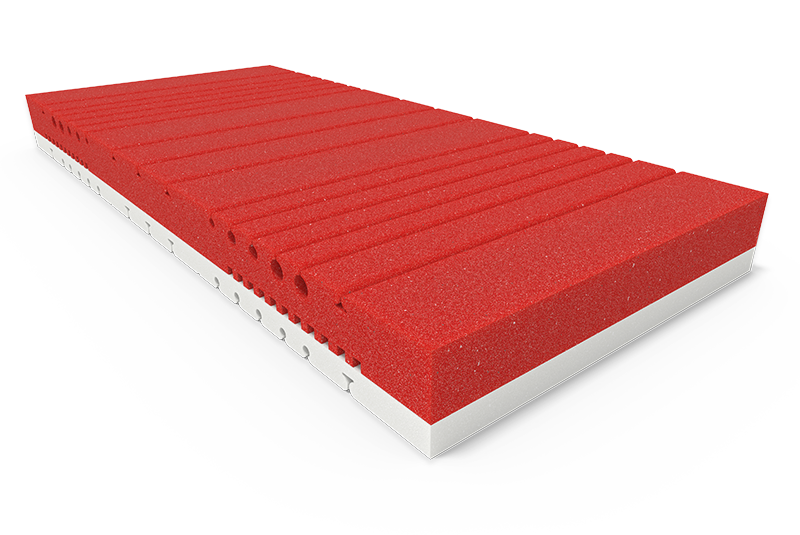The two-coloured core of the BODYGUARD® anti-cartel mattress Soft.	