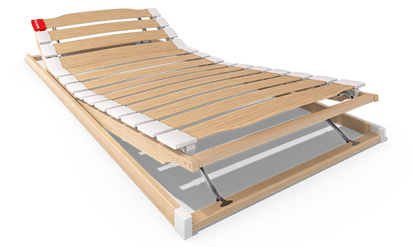 The BODYGUARD slatted frame 100 x 220 cm with the head and foot sections raised.