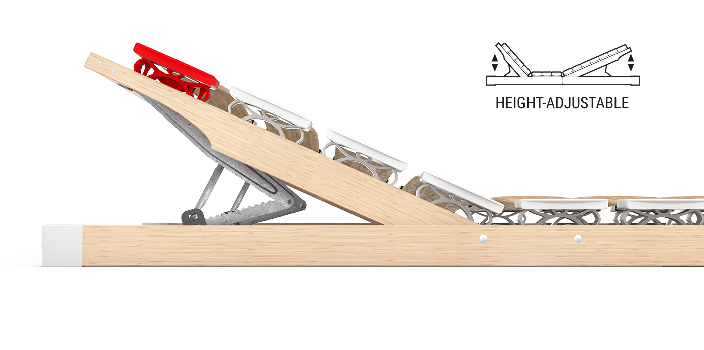 Side view of the raised head section of the BODYGUARD® slatted frame.