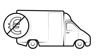 Illustration: Delivery van with crossed-out euro symbol.