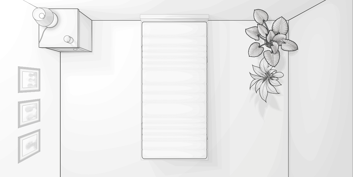 Bird's eye view illustration: A 90x190 cm mattress lies in a bedroom.
