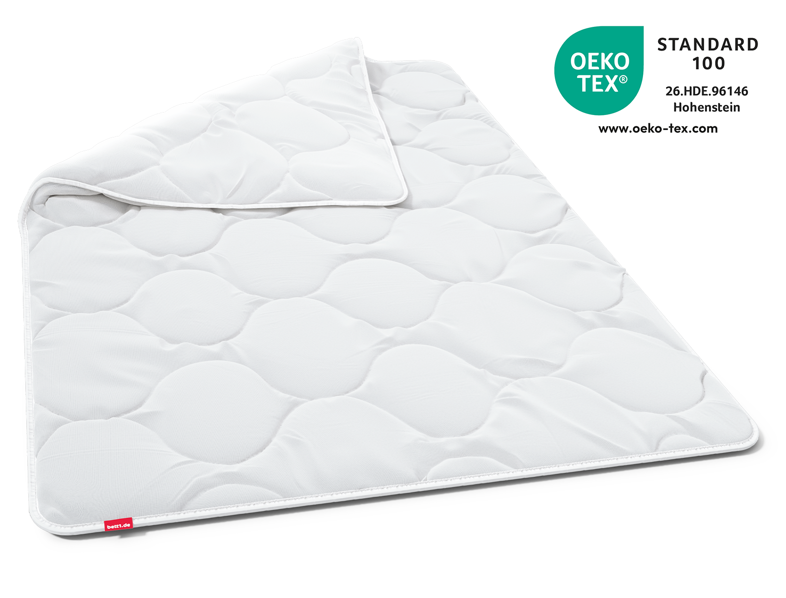 The BODYGUARD all-season blanket (medium warmth) laid out flat. One corner is folded over.