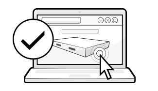 Illustration: ein Browserfenster, auf das ein Mauspfeil zeigt, darüber ein Häkchen in einem Kreis