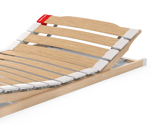 The BODYGUARD® slatted frame with raised head and foot sections: next to it an illustration of the raised slatted frame with the text: height-adjustable	