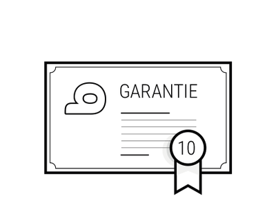 Illustration: Ein skizziertes Zertifikat mit dem Text „Garantie 10“.	