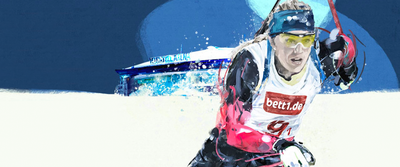 Photo: A person with ski poles in motion surrounded by swirling snow. 